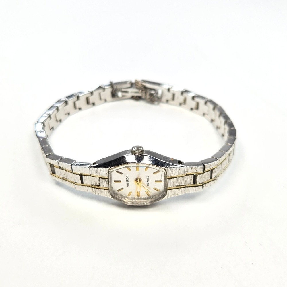 Helbros Vintage Two Tone Quartz Tonneau Watch 6.5" link Bracelet V238 24783 - Picture 8 of 14